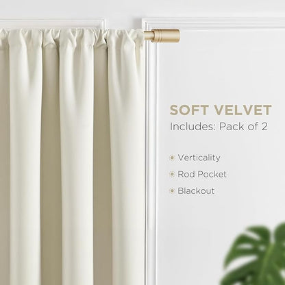 Joydeco White Velvet Curtains 84 Inches 2 Panels, Luxury Thermal Insulated Soft White Curtains for Bedroom & Living Room, Room Darkening Velvet Drapes, Rod Pocket (52W x 84L)