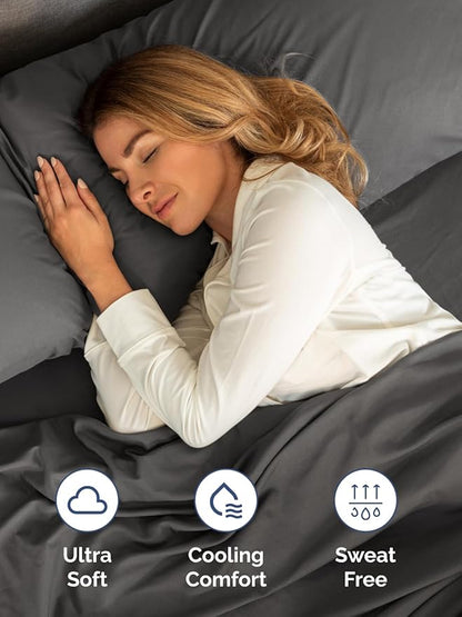 Extra Deep Split King Sheet Set - 7 Piece Breathable and Cooling Sheets - Hotel Luxury Bed Sheets Set - Easy Fit - Soft, Wrinkle Free and Comfy Sheets Set - Charcoal Sheet Set with Extra Deep Pockets