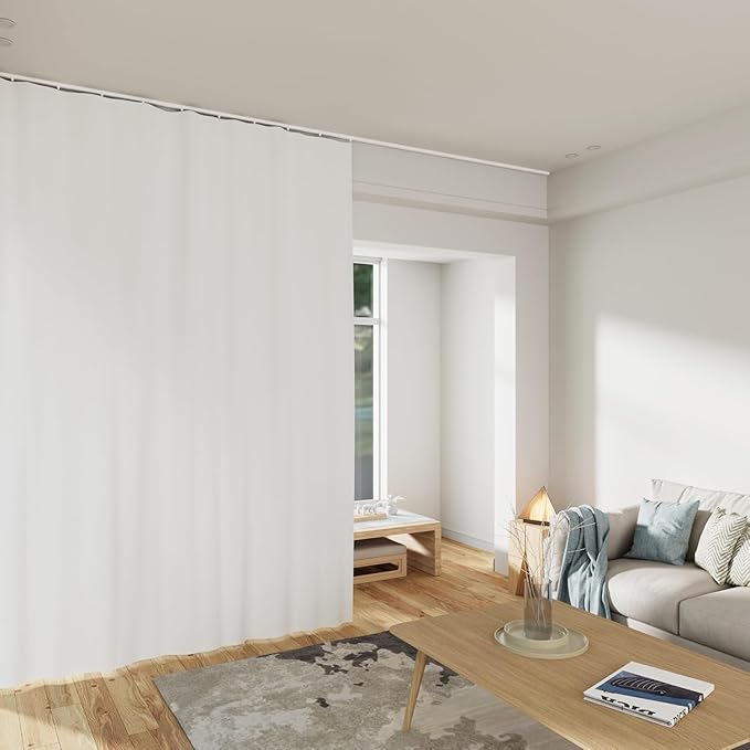 Room Divider Curtains Total Blackout Privacy Curtain Panel Room Thermal Insulated Noise Reduction Curtains for Bedroom Window Living Room Ceiling Track Curtain W 12.5 ft × H 7 ft White
