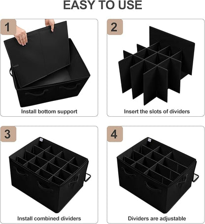 Shoe Organizer for Closet, Foldable Shoe Box with Adjustable Dividers and Clear Cover, Space Saving Shoe Storage Organizer Cabinet with Reinforced Handles, Fits 16 Pairs, Black, TP09B