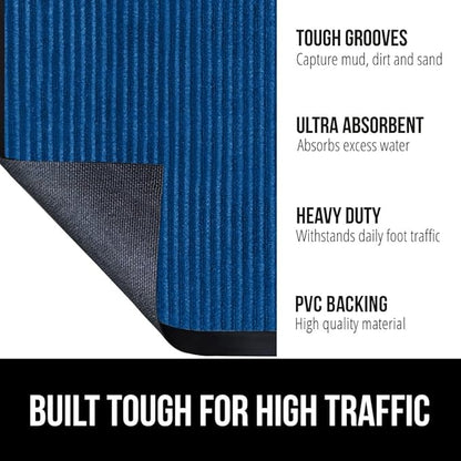 GORILLA GRIP Waterproof Traffic Guard Door Mat, 2 Pack Heavy Duty Entryway Mats, Strong Rubber Back Commercial Utility Rugs for Office Hallway, Garage Floor and Home, Low Profile Carpet, 35x23, Blue