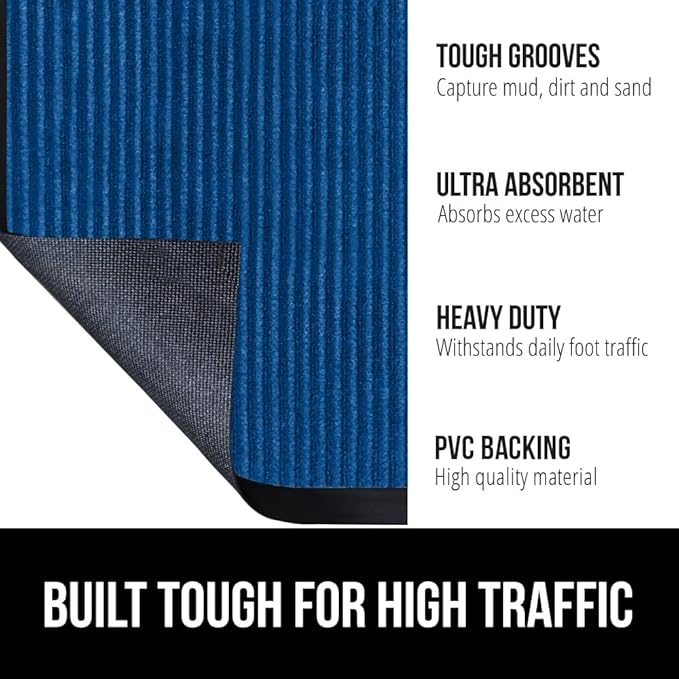 GORILLA GRIP Waterproof Traffic Guard Door Mat, 72x48, Heavy Duty Entryway Mats, Strong Rubber Back Commercial Utility Rugs for Office Hallway, Garage Floor and Home, Low Profile Carpet Runner, Blue