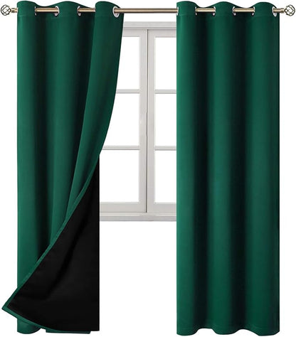 BGment Thermal Insulated 100% Blackout Curtains for Bedroom with Black Liner, Double Layer Full Room Darkening Noise Reducing Grommet Curtain (42 x 84 Inch, Emerald, 2 Panels)