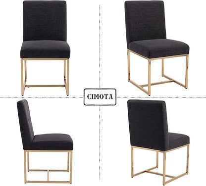 CIMOTA Black Modern Dining Chairs Set of 8, Upholstered Dining Room Chairs Armless Guest Side Chair with Gold Base for Dining Room/Kitchen, Charcoal Black, 8PCS