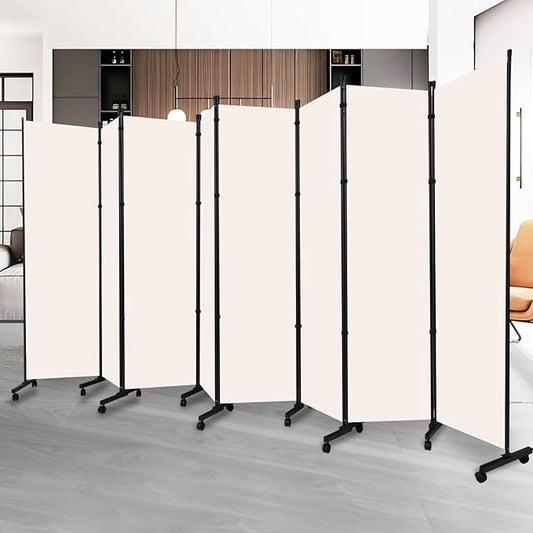 Room Divider Folding Privacy Screens with Lockable Wheels, 176'' Fabric Partition Room Dividers Freestanding Room Divider Panel for Room Separation, Wall Divider for Home Office Bedroom Studio Decor