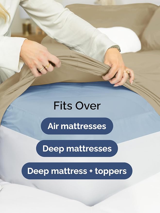 Extra Deep Full Sheet Set - 6 Piece Breathable and Cooling Sheets - Hotel Luxury Bed Sheets Set - Easy & Secure Fit - Soft, Wrinkle Free and Comfy Sheets Set - Beige Sheet Set with Extra Deep Pockets