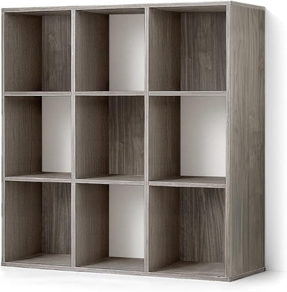 CAPHAUS Sturdy Room 11-Inch Cube Storage Organizer Shelf, with Thick Exterior Edge, Storage Shelf Divider w/Back, Bookcase, 9-Cube, Dark Grey