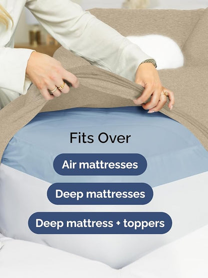 Extra Deep Twin XL Sheet Set - 4 Piece Breathable & Cooling Sheets - Hotel Luxury Bed Sheets Set - Easy Fit - Soft, Wrinkle Free & Comfy Sheets Set - Heathered Beige Sheet Set w/Extra Deep Pockets