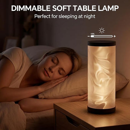 WORLD WIN Prism Glow Table Lamp - 3 Color Temperatures USB Control Bedside Lamp, Dimmable Desk Light for Bedroom Living Room & Office, Modern Reading Lamp for Home Desk Decor (Water Ripple, Black)
