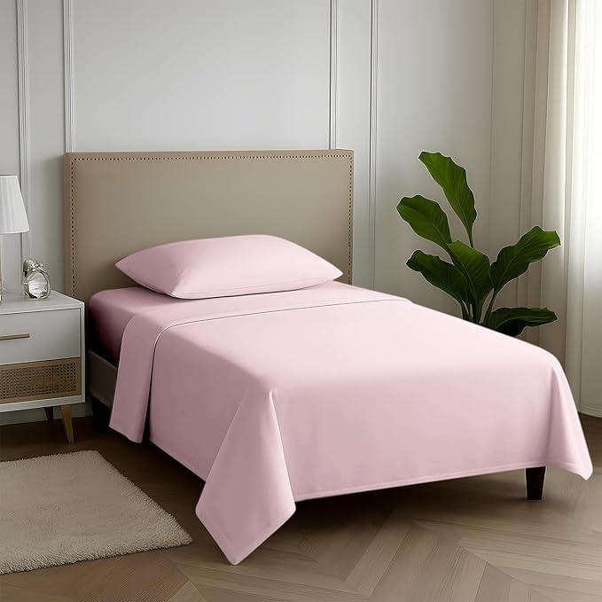 Carressa Linen 100% Egyptian Cotton Twin XL Sheets Set - 600 Thread Count Luxury Egyptian Cotton Sheets Twin XL Size (3 PC, Soft Blush), 16" Deep Pocket, Soft, Cooling, Sateen Weave Dorm Room Bedding