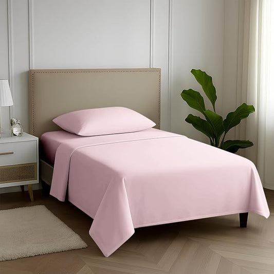Carressa Linen 100% Egyptian Cotton Twin XL Sheets Set - 600 Thread Count Luxury Egyptian Cotton Sheets Twin XL Size (3 PC, Soft Blush), 16" Deep Pocket, Soft, Cooling, Sateen Weave Dorm Room Bedding