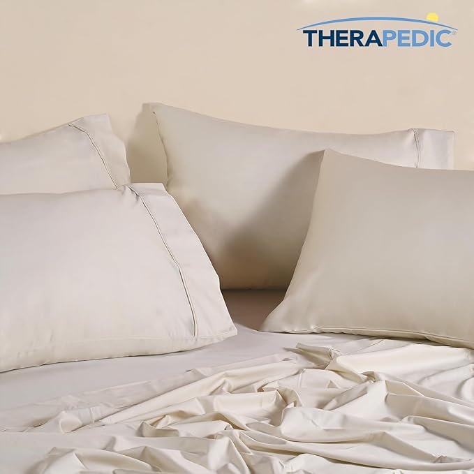Therapedic 1000TC California King 6-Piece Sheet Set - 100% Organic Rayon Derived from Bamboo Blend with Cooling Fiber, Ideal for Hot Sleepers - 16" Deep Pocket Fitted Sheet, Bonus Pillowcases - Ivory