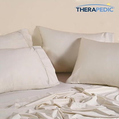 Therapedic 1000TC Queen 6-Piece Sheet Set - 100% Organic Rayon Dervied from Bamboo Blend with Cooling Fiber, Ideal for Hot Sleepers - 16" Deep Pocket Fitted Sheet, Bonus Pillowcases - Ivory