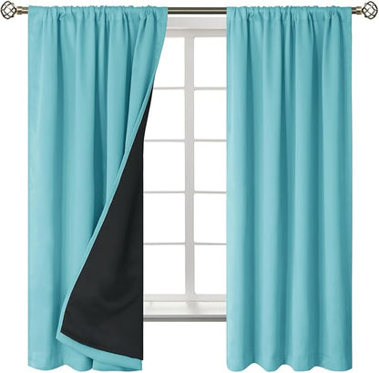 BGment 100% Blackout Curtains for Bedroom 63 Inch Length, Full Room Darkening Curtains for Living Room Rod Pocket with Thermal Insulated Liner, Each Window Curtains 2 Panels, 42 x 63 Inch, Aqua
