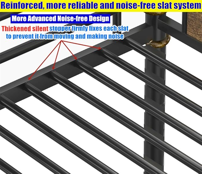 Higher Quality & Stronger Heavy Duty Metal Bunk Bed Frame Queen Over Queen Size for Adults Teens, Thickened More Stable Steel Bunkbed (Queen Over Queen)