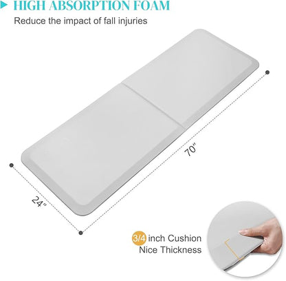 Bi-Fold Fall Mats for Elderly Senior Handicap Fall Prevention Pad, Bedside Safety Floor Mat, Bed Falling Protection, Non Slip, Beveled Edge, Anti Fatigue