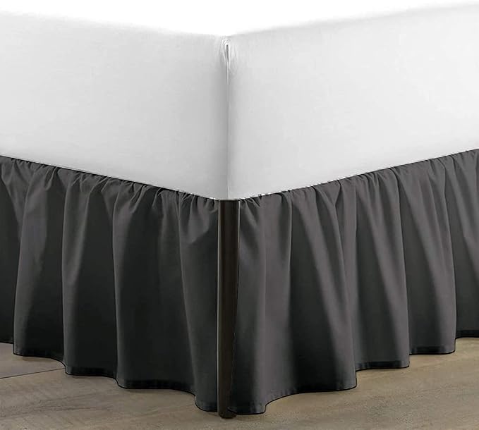 SKY BEDDINGS - Twin Size Ruffled Bed Skirt with Split Corners - 12 Inch Drop Dust Ruffle Bed Skirt with Platform Three Sided Coverage - 100% Microfiber, Dark Grey