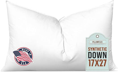 Pillowflex Synthetic Down Pillow Insert - 17x27 Down Alternative Pillow, Ultra Soft, Large Rectangle, Lumbar, Kilim, Back, Sleeping Pillow - 1 Decorative Pillow Form