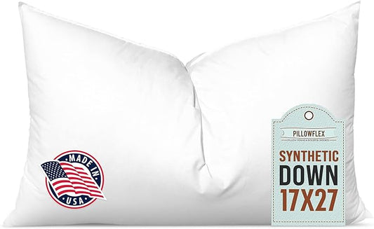 Pillowflex Synthetic Down Pillow Insert - 17x27 Down Alternative Pillow, Ultra Soft, Large Rectangle, Lumbar, Kilim, Back, Sleeping Pillow - 1 Decorative Pillow Form