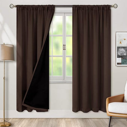 BGment Thermal Insulated 100% Blackout Curtains for Bedroom with Black Liner, Double Layer Full Room Darkening Noise Reducing Rod Pocket Curtain (42 x 84 Inch, Brown, 2 Panels)
