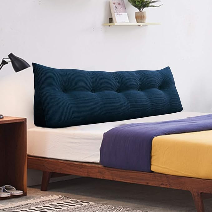 WOWMAX Wedge Pillow Headboard Queen Triangular Headboard Pillow Queen Bed Wedge Pillow for Headboard Bolster Pillow for Bed Daybed Pillows with Removable Cover, Corduroy(100% Cotton), Blue