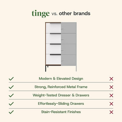 tinge Lira Premium Fabric Dresser - Solid Wooden Frame, 4 Spacious Sag-Proof Drawers with Sleek Metal Handles - Sleek & Durable Storage Solution for Your Home (Dark Brown)