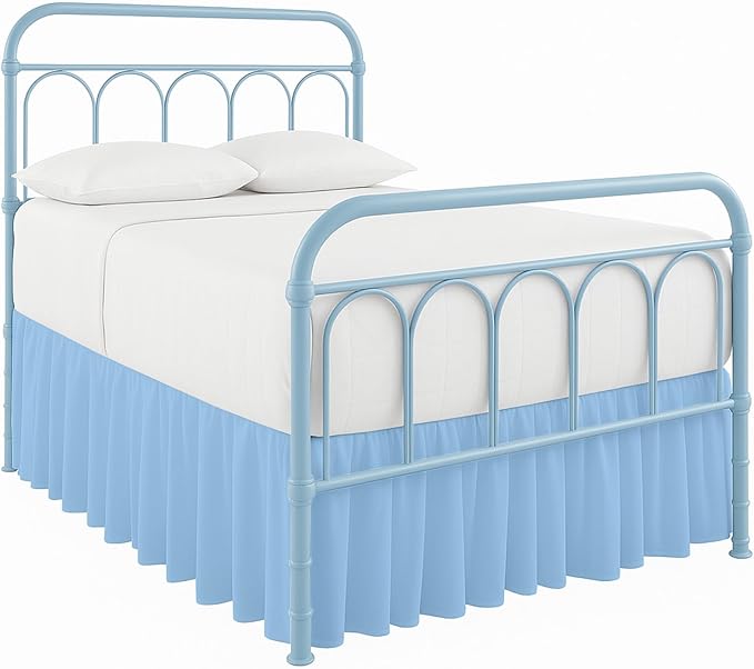 Cottingon Bed Skirt Queen 24" Drop with Split Corners, 100% Microfiber Soft and Stylish, Dust Ruffle with Platform, Light Blue