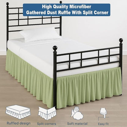 Ruffled Bed Skirt Split Corners with Platform, Tailored Fit Hotel Quality Wrinkle Free Ultra-Soft Microfiber Dust Ruffle, Upto 16 Inch Drop, Full XL, Sage