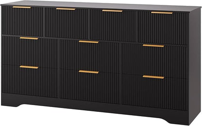 GarveeHome Fluted Dresser for Bedroom with 10 Drawers, 59" Wide Modern Chest of Drawers with Wood Frame, Dresser TV Stand Wooden Closet Clothes Storage Organizer for Living Room, Hallway
