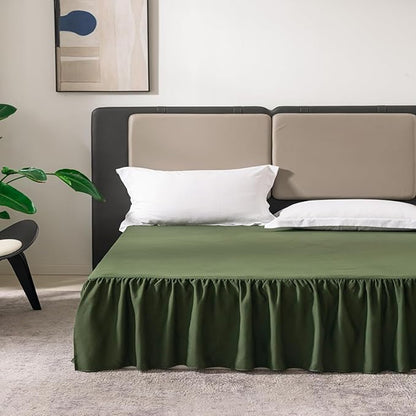 TSUTOMI Bed Skirt Queen Size Ruffled Bed Skirt with Split Corners, 14 Inch Drop Dust Ruffle Bed Skirts with Platform, Gathered Style, 100% Microfiber, Green