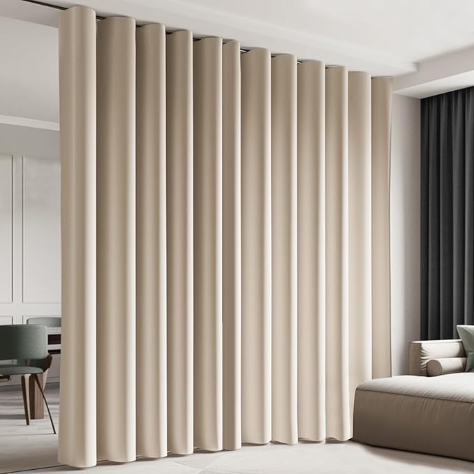Room Divider Blackout Curtain Track Curtains Wall Dividers Panels Screen for Living Rooms Bedroom Office Privacy Partition Separation, W120 × L96 Inch,1 Panel, Beige