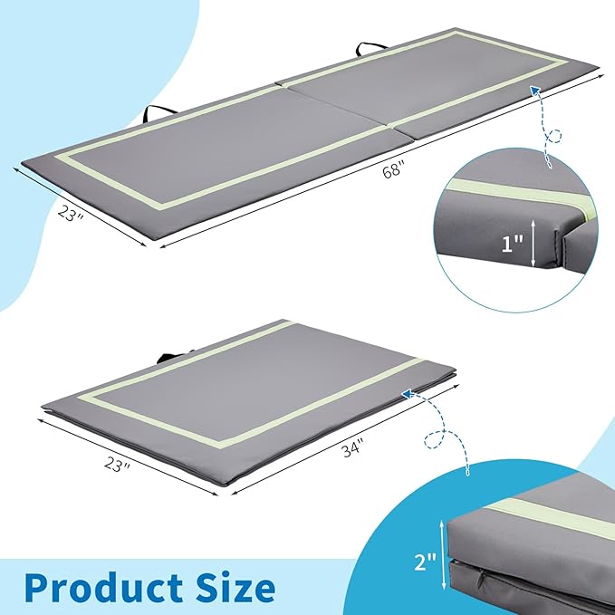 Winado Fall Mat for Elderly, 68" x 23" Bi-Fold Floor Mat Bedside Anti-Slip Protection Standing Safety Mats Reduce Risk for Elderly, Patients, Home or Hospital Care, Grey