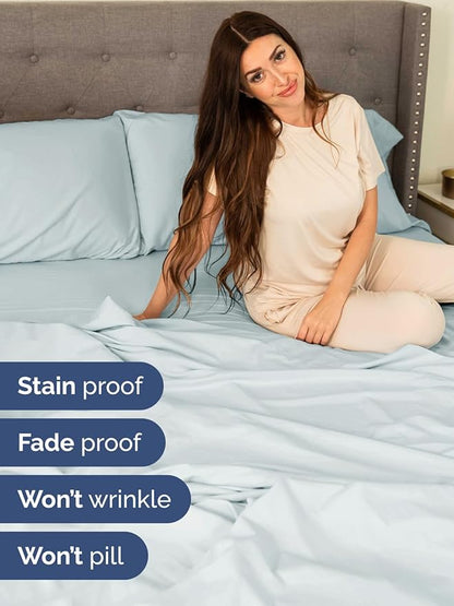 Extra Deep Twin Sheet Set - 4 Piece Breathable & Cooling Sheets - Hotel Luxury Bed Sheets Set - Easy & Secure Fit - Soft, Wrinkle Free & Comfy Sheets Set - Ice Blue Sheet Set with Extra Deep Pockets