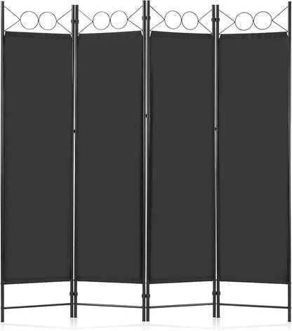 DUMOS 4 Panel Partition Room Divider, 6 Ft Tall Folding Privacy Screen, Freestanding Partition with Steel Frame, Easy Move & Storage, for Home, Office, Bedroom, Black