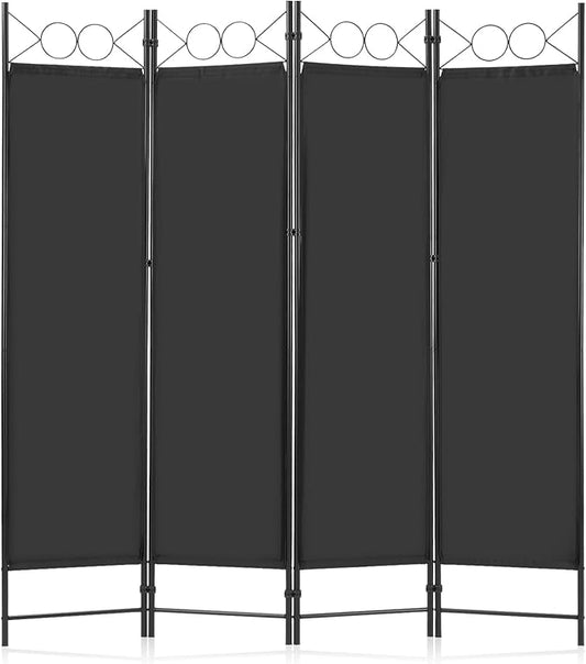 DUMOS 4 Panel Partition Room Divider, 6 Ft Tall Folding Privacy Screen, Freestanding Partition with Steel Frame, Easy Move & Storage, for Home, Office, Bedroom, Black