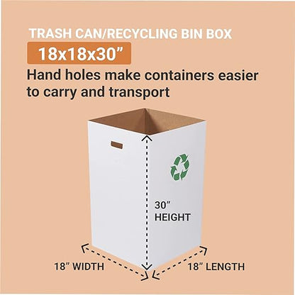 Box USA 40 Gallon 18" L x 18" W x 30" H 10-Pack Cardboard Trash Cans and Recycling Bins, Reusable or Disposable Pop Up Garbage Boxes for Parties, Outdoor Events, Heavy Duty, Recycle