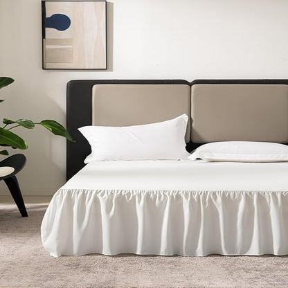 TSUTOMI Bed Skirt Twin Size Ruffled Bed Skirt with Split Corners, 18 Inch Drop Dust Ruffle Bed Skirts with Platform, Gathered Style, 100% Microfiber, Ivory
