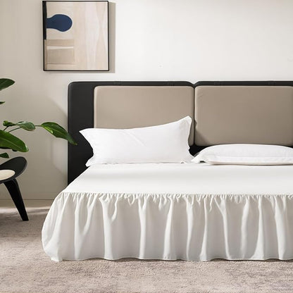 Bed Skirt Twin Size Ruffled Bed Skirt with Split Corners, 16 Inch Drop Dust Ruffle Bed Skirts with Platform, Ivory