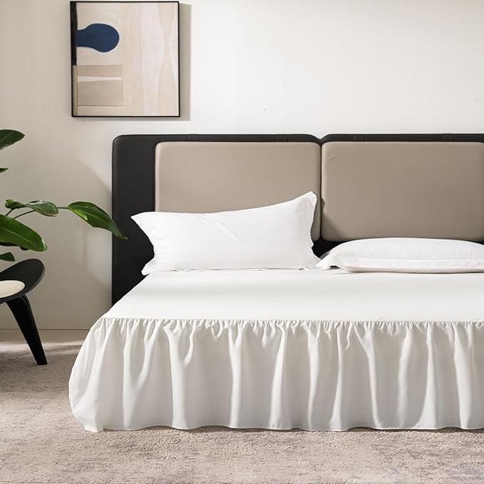 TSUTOMI Ivory Bed Skirt Twin Size Ruffled Bed Skirt with Split Corners, Twin Bed Skirt 12 Inch Drop, Twin Size Bed Skirt Ivory for Ruffled Bed Skirt with Split Corners, Bed Skirt Twin Size