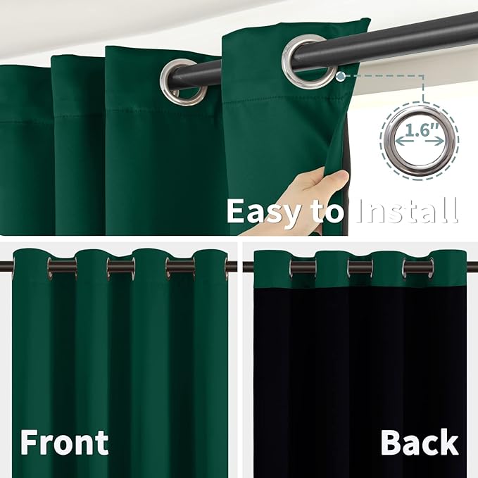 BGment Thermal Insulated 100% Blackout Curtains for Bedroom with Black Liner, Double Layer Full Room Darkening Noise Reducing Grommet Curtain (42 x 84 Inch, Emerald, 2 Panels)