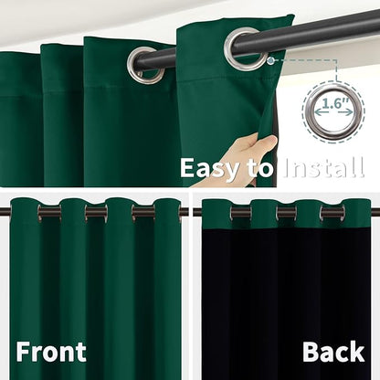 BGment Thermal Insulated 100% Blackout Curtains for Bedroom with Black Liner, Double Layer Full Room Darkening Noise Reducing Grommet Curtain (42 x 84 Inch, Emerald, 2 Panels)