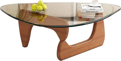 Glass Coffee Table, Mid Century Modern Coffee Table, Coffee Table for Living Room Center Table Suitable for Bedroom Living Room Reception Office Tables (Walnut/Transparent, Large)
