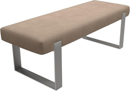 VANT Upholstered Bed Bench - Ribbed Taupe - Brushed Nickel - Contemporary Modern, Bedroom Bench Seat, Hallway, or Entryway