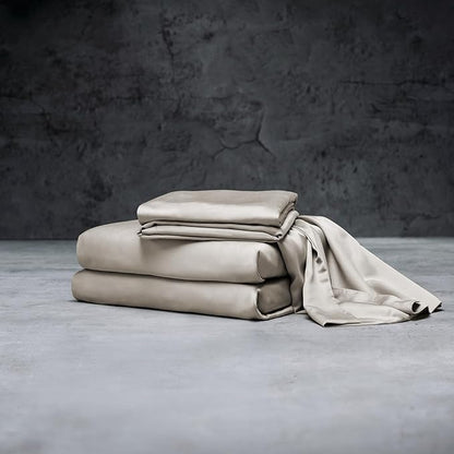 LUXOME Luxury Sheet Set | 100% Rayon (Viscose) from Bamboo | Split King - Dune | Deep Pockets | 5-Piece Set (2 Fitted, Flat, 2 Pillowcases)
