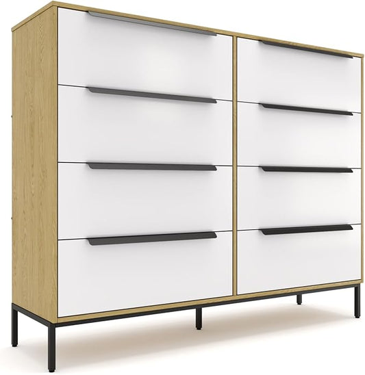 Lira Premium Fabric Dresser - Solid Wooden Frame, 8 Spacious Sag-Proof Drawers with Sleek Metal Handles - Premium & Durable Storage Solution for Your Home (Light Brown)