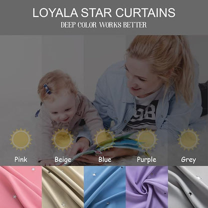 Stars Curtains Double Layer Curtains Blackout Curtains for Bedroom Kids Curtains Cute Curtains Kids Blackout Curtains, Curtains 72 Inches Long 2 Panels Set, Beige Curtains, 52 X 72 Inches