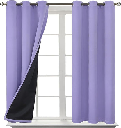 BGment Thermal Insulated 100% Blackout Curtains for Bedroom with Black Liner, Double Layer Full Room Darkening Noise Reducing Grommet Curtain (42 x 45 Inch, Lavender, 2 Panels)