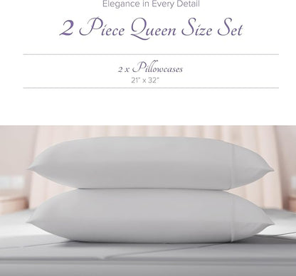 Carressa Linen 100% Egyptian Cotton Pillow Cases Queen Size Set of 2 - Luxury 600 Thread Count Silver Standard/Queen Size Pillowcases, Silky Soft, Cooling Sateen Weave Hotel Quality Bed Pillow Cover