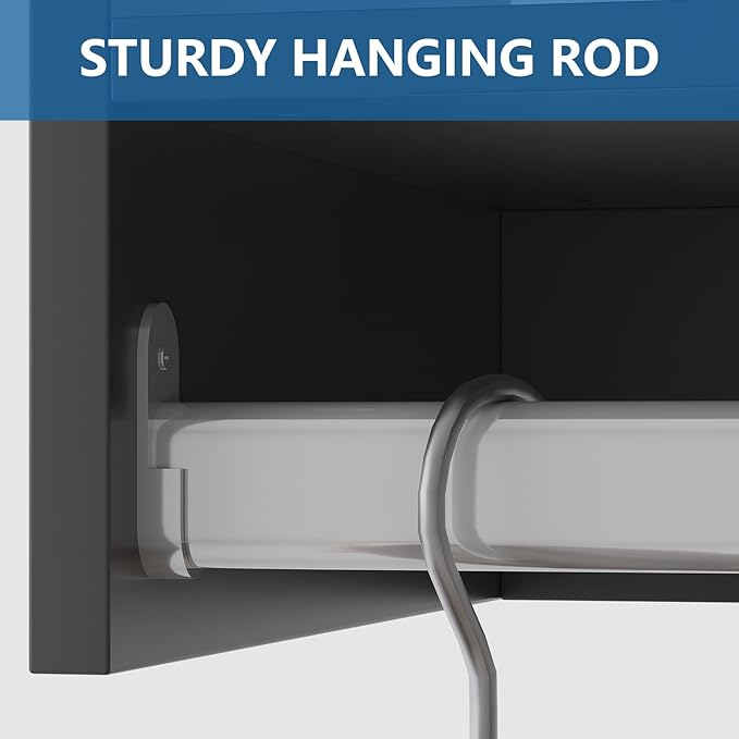 Tall Hanging Closet Unit, Modular Closet System, Wood Closet System Organizer with Storage for Walk In Closets, Clothing Rack Wardrobe Closet for Hanging Clothes, Bedroom, Black, 34.5"W