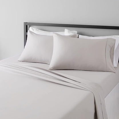 Amazon Basics Lightweight Super Soft, Wrinkle-Free Luxury Microfiber 4 Piece Bed Sheet Set with 14-Inch Deep Pockets, Full, Light Gray, Solid